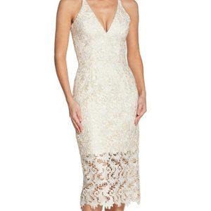 Aurora Lace Tea Length Dress Embroidery